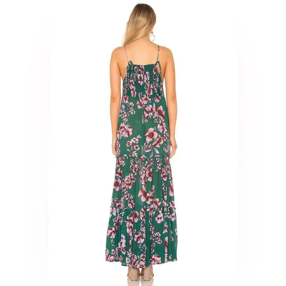Free People Green Floral Maxi Dress with Pink Flowers - Picture 3 of 10